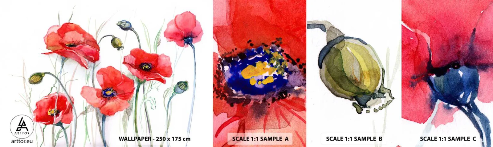 Fototapetenmuster Standard Eco - Polnische Blumen - Blumen, Mohn, Natur - 100x30 cm