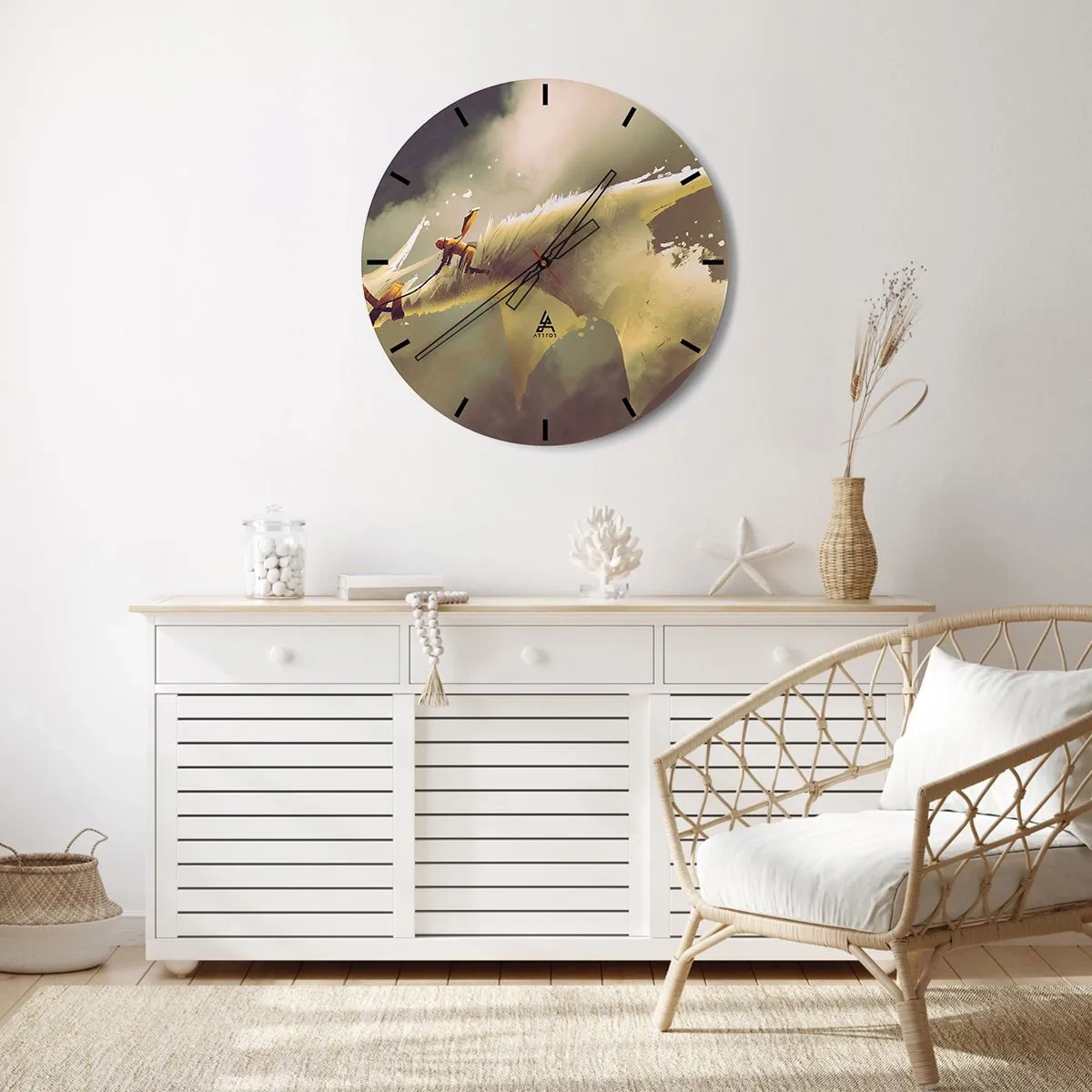 Wanduhr - Glasuhr - Ein Held im Kampf gegen eine mystische Landschaft - 30x30cm - Die Welt zur Rettung - Moderne Wanddekoration für Wohnzimmer, Küche und Schlafzimmer ARTTOR