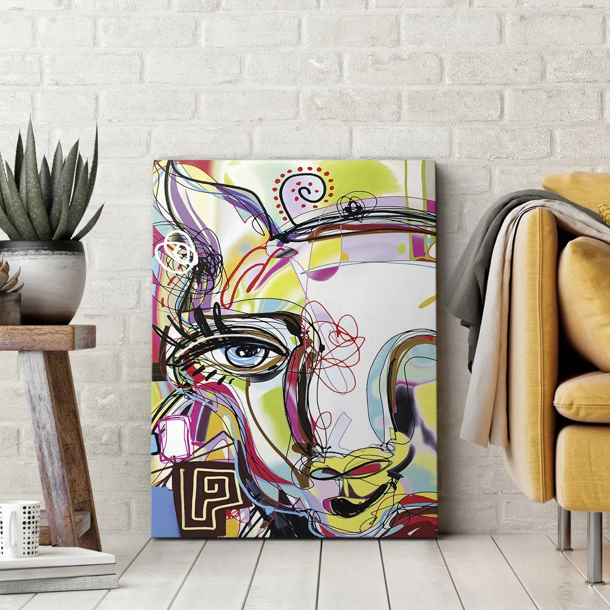 Bild auf Leinwand - Leinwandbild - Farbenfrohes Porträt im abstrakten künstlerischen Stil - 50x70cm - Der Reichtum des Abiturs der Katze - Moderne Wanddekoration für Wohnzimmer und Schlafzimmer ARTTOR