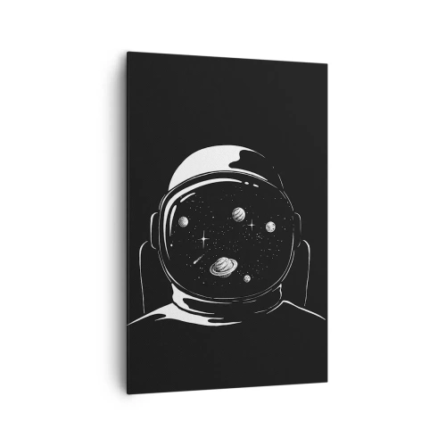 Bild auf Leinwand - Leinwandbild - Ein minimalistischer Astronautenhelm mit Blick ins Weltall - 80x120cm - Schöne Aussicht - Moderne Wanddekoration für Wohnzimmer und Schlafzimmer ARTTOR