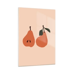Glasbild - Bild auf glas - Illustration von zwei Birnen auf beigem Hintergrund im minimalistischen Stil - 50x70cm - Pure Süße - Moderne Wanddekoration für Wohnzimmer und Schlafzimmer ARTTOR