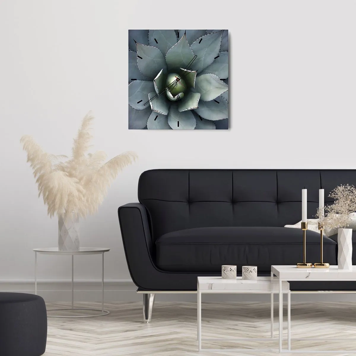 Wanduhr - Glasuhr - Nahaufnahme einer Agavenrosette in zarten Grüntönen - 30x30cm - Es lockt an und warnt - Moderne Wanddekoration für Wohnzimmer und Schlafzimmer ARTTOR