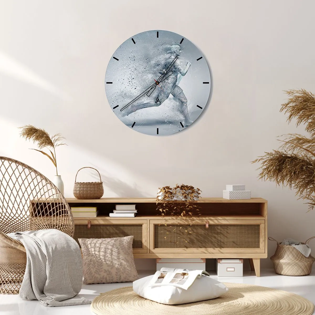 Wanduhr - Glasuhr - Die Silhouette einer laufenden Figur in dynamischer, abstrakter Form - 30x30cm - Kristallklare Energie - Moderne Wanddekoration für Wohnzimmer, Küche und Schlafzimmer ARTTOR