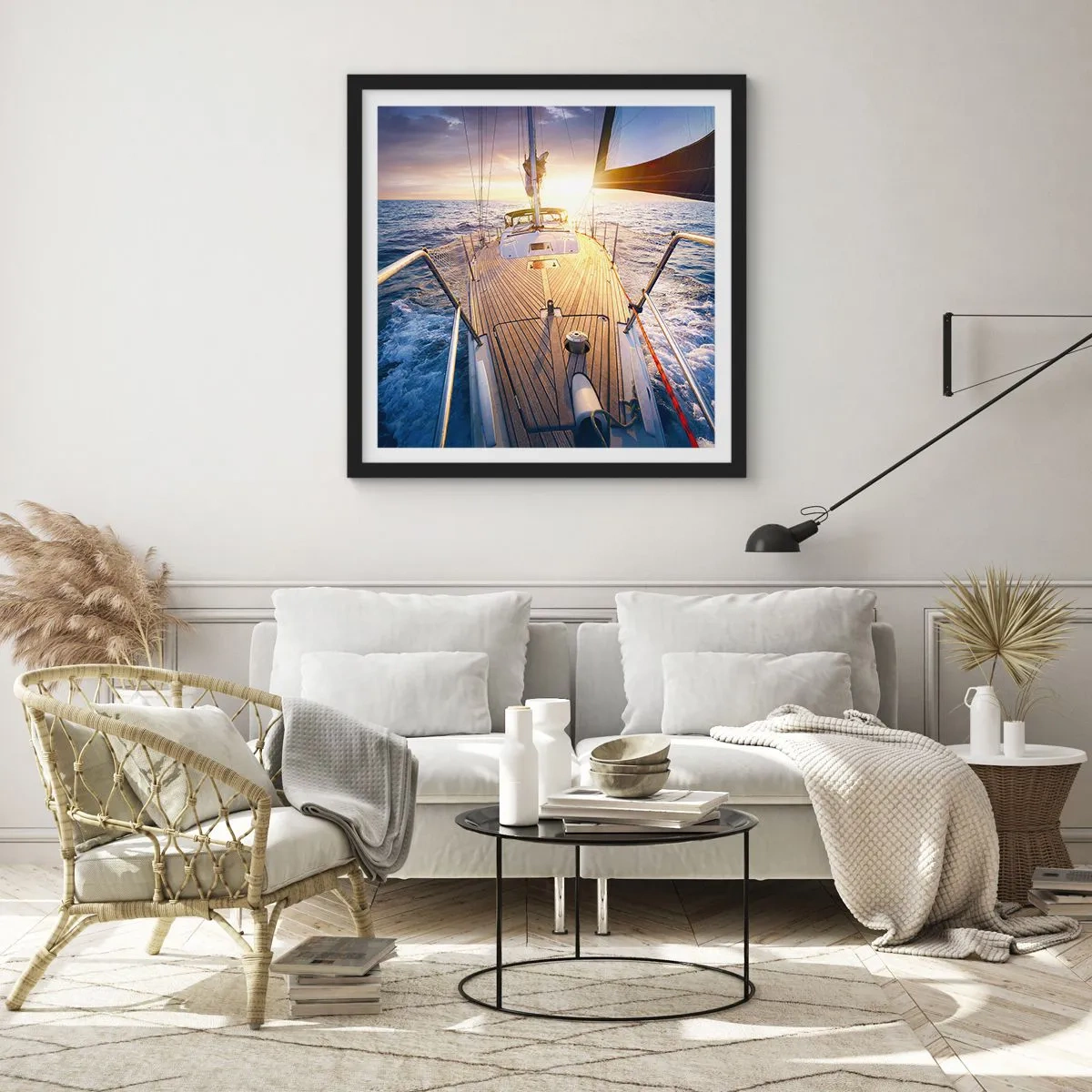 Poster in einem schwarzem Rahmen - Laufen unter den Wellen - 50x50 cm