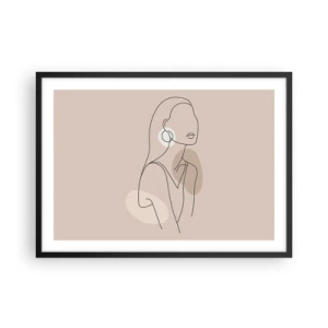 Poster in einem schwarzem Rahmen - Minimalistische Illustration einer Frau mit Umrissen auf beigem Hintergrund - 70x50cm - Mädchenhafte Ikone - Moderne Wanddekoration für Wohnzimmer und Schlafzimmer ARTTOR