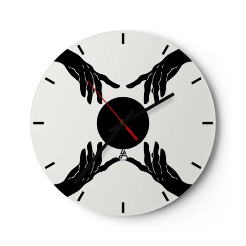 Wanduhr - Glasuhr - Schwarze Hände umgeben einen dunklen Kreis auf hellem Hintergrund - 30x30cm - Geheimes Zeichen - Moderne Wanddekoration für Wohnzimmer, Küche und Schlafzimmer ARTTOR