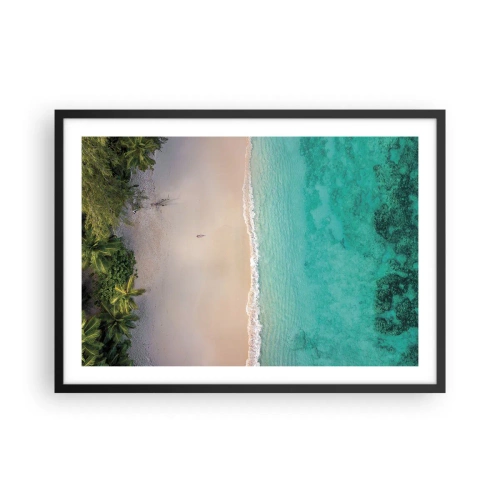 Poster in einem schwarzem Rahmen - Luftaufnahme eines tropischen Strandes mit türkisfarbenem Wasser - 70x50cm - Paradiesstrand - Moderne Wanddekoration für Wohnzimmer und Schlafzimmer ARTTOR