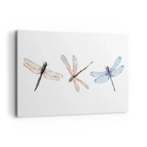 Bild auf Leinwand - Leinwandbild - Drei Libellen in zarten Pastellfarben - 120x80cm - Schwerelose Libellen - Moderne Wanddekoration für Wohnzimmer und Schlafzimmer ARTTOR