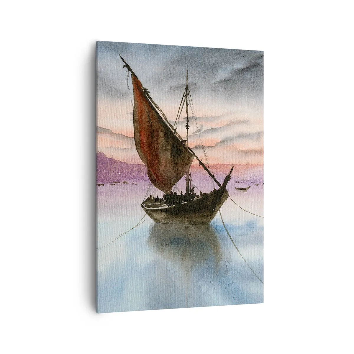 Bild auf Leinwand - Leinwandbild - Zwei Segelschiffe liegen in der Abenddämmerung auf ruhigem Wasser vor Anker - 70x100cm - Abend am Hafen - Moderne Wanddekoration für Wohnzimmer und Schlafzimmer ARTTOR