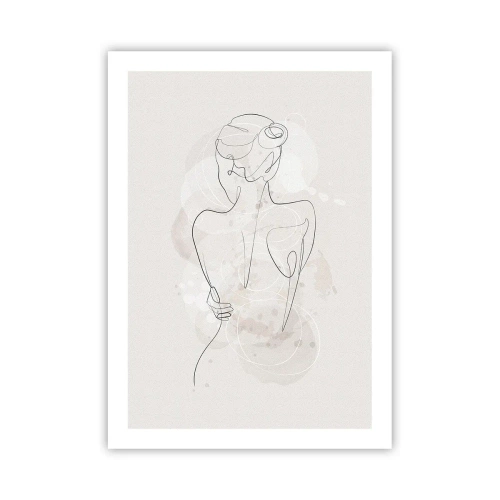 Poster - Eine zarte feminine Silhouette in einer durchgehenden Linie - 50x70cm - Wie ein sensibles Instrument - Moderne Wanddekoration für Wohnzimmer und Schlafzimmer ARTTOR