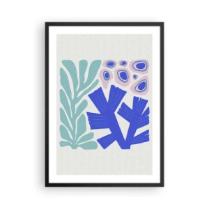 Poster in einem schwarzem Rahmen - Stilisierte Grafiken von Unterwasserpflanzen und Korallen - 50x70cm - Unterwassergarten - Moderne Wanddekoration für Wohnzimmer und Schlafzimmer ARTTOR