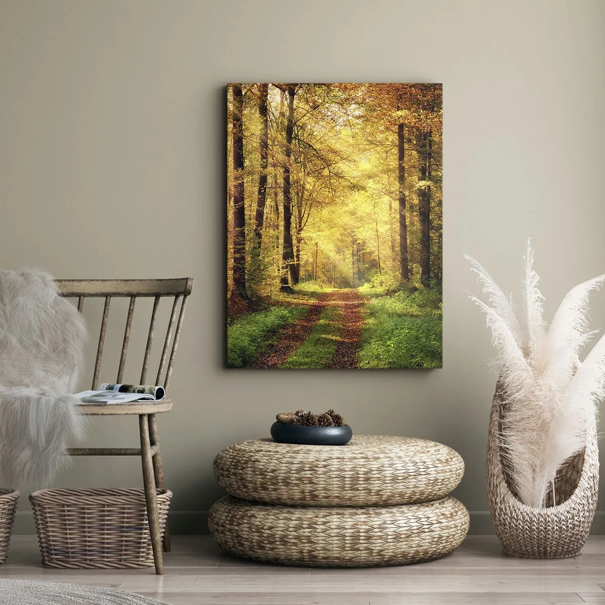 Bild auf Leinwand - Leinwandbild - Waldgoldene Stille - 65x120 cm