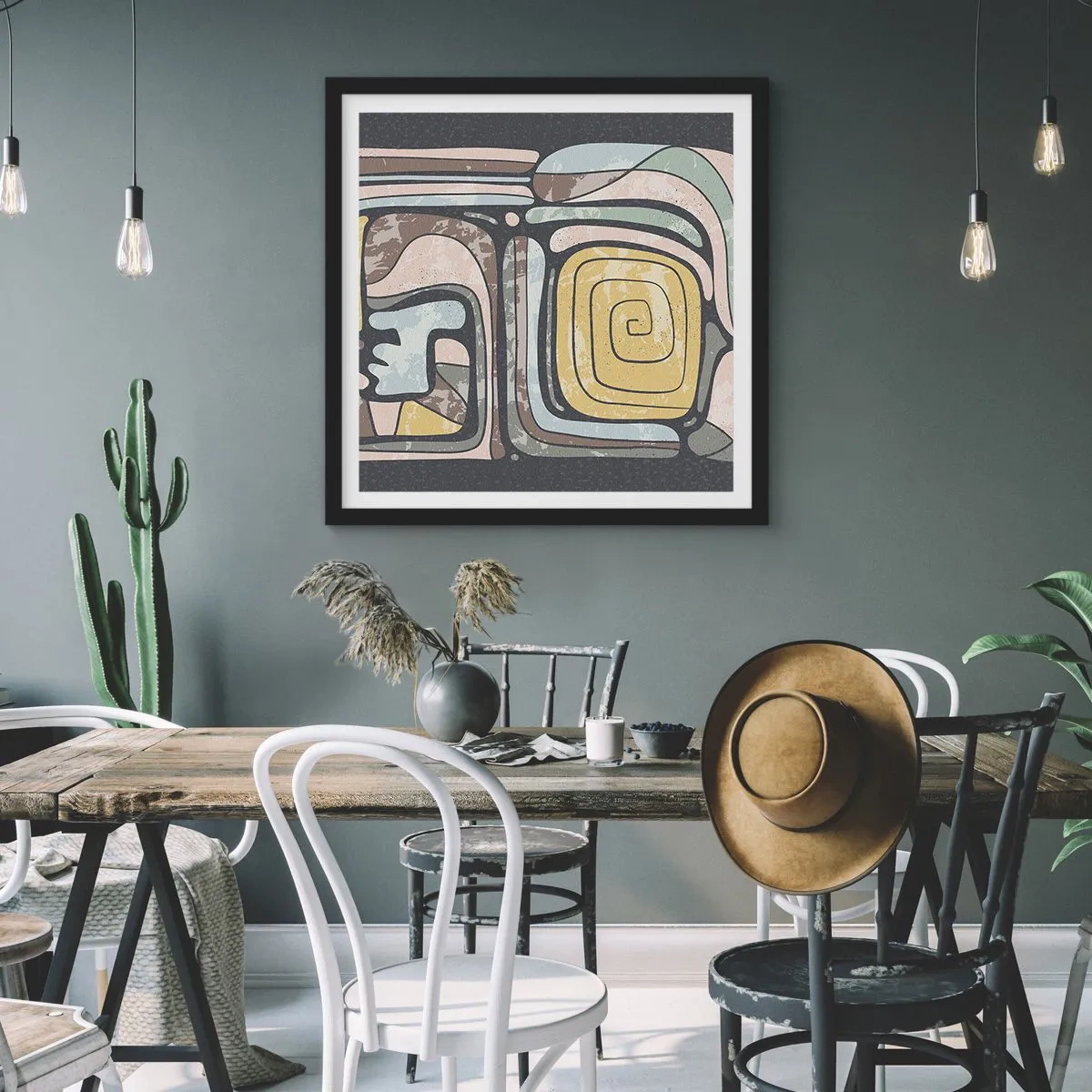 Poster in einem schwarzem Rahmen - Abstraktion im präkolumbianischen Geist - 40x40 cm