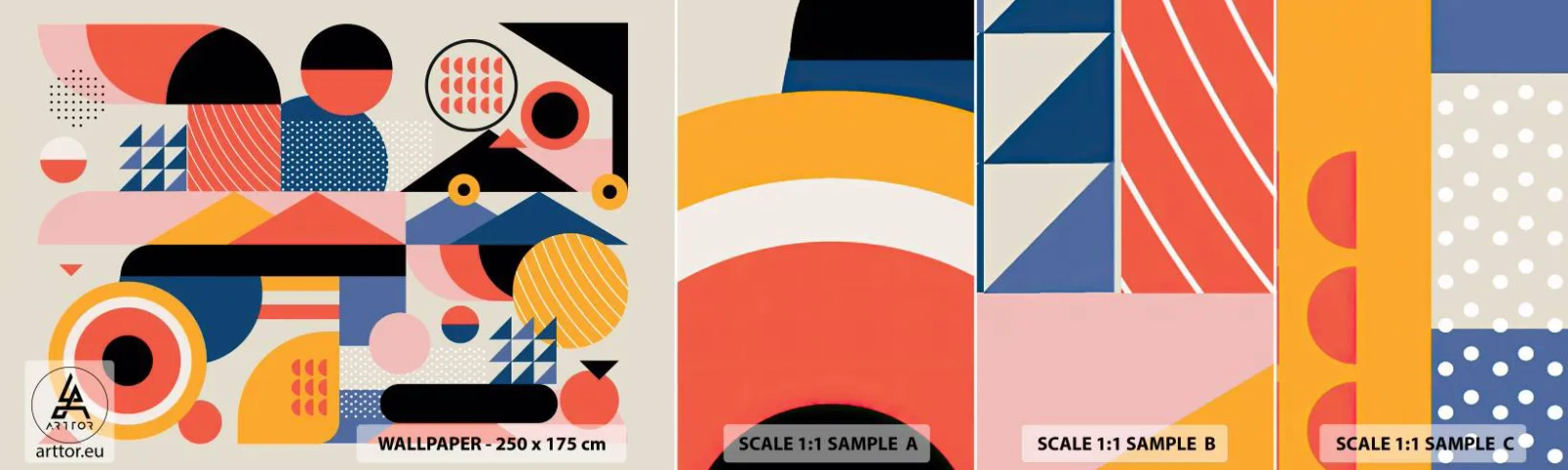 Fototapetenmuster Standard Eco - Komposition: Na, los, spiel! - Abstraktion, Vektor, Modern - 100x30 cm