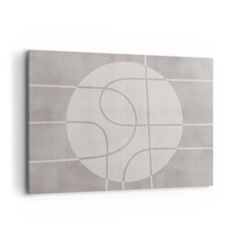 Bild auf Leinwand - Leinwandbild - Geometrisches Muster in Grau- und Weißtönen - 100x70cm - Kreisförmig und geradeaus - Moderne Wanddekoration für Wohnzimmer und Schlafzimmer ARTTOR