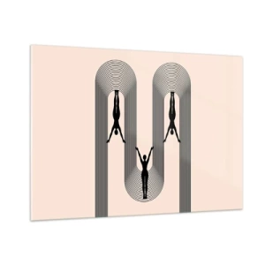 Glasbild - Bild auf glas - Schwarze Silhouetten von Figuren, die in rhythmischen Bögen schweben - 100x70cm - Verkehrt herum - Moderne Wanddekoration für Wohnzimmer und Schlafzimmer ARTTOR