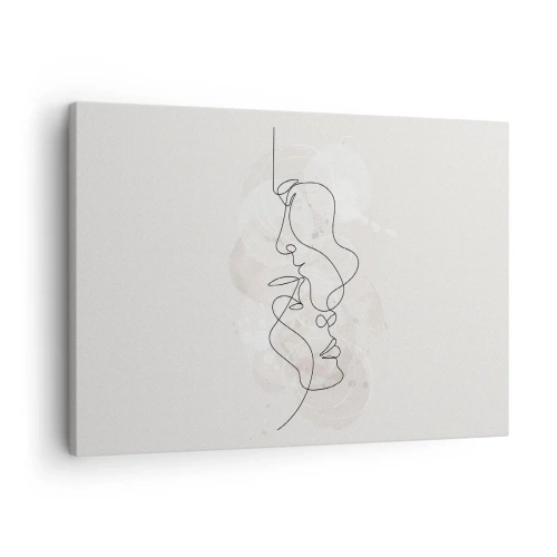 Bild auf Leinwand - Leinwandbild - Abstrakte Umrisse zweier Gesichter auf hellem Hintergrund - 70x50cm - Verstrickt in eine Umarmung - Moderne Wanddekoration für Wohnzimmer und Schlafzimmer ARTTOR