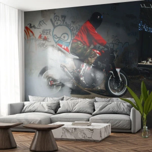 Fototapete Premium Canvas - Verfolge mich! - Automobil, Motorrad, Graffiti - 400x280 cm
