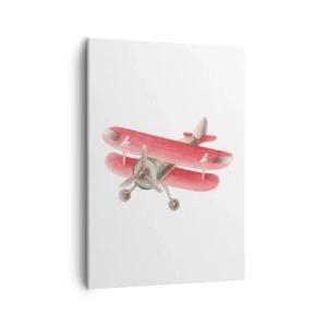 Bild auf Leinwand - Leinwandbild - Rotes Retro-Flugzeug auf weißem Hintergrund - 50x70cm - Bereit für Höhenflüge - Moderne Wanddekoration für Wohnzimmer und Schlafzimmer ARTTOR