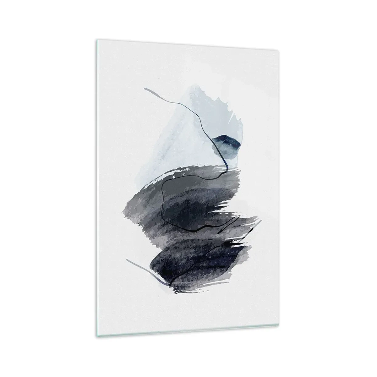 Glasbild - Bild auf glas - Abstrakte Komposition in Grau- und Blautönen - 80x120cm - Intensität und Bewegung - Moderne Wanddekoration für Wohnzimmer und Schlafzimmer ARTTOR