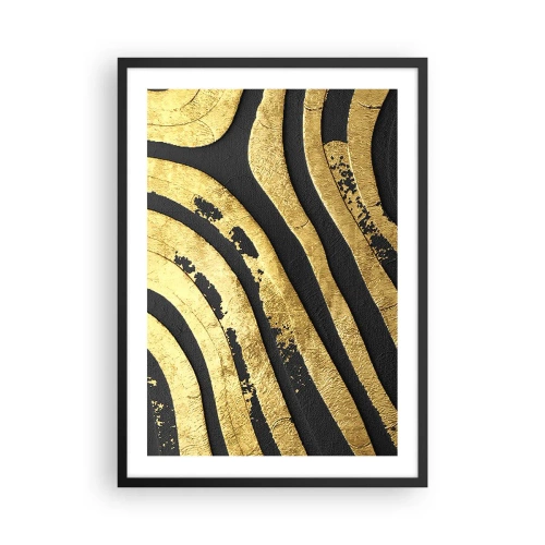 Poster in einem schwarzem Rahmen - Goldene Linien auf dunklem Hintergrund - 50x70cm - Alles fließt - Moderne Wanddekoration für Wohnzimmer und Schlafzimmer ARTTOR