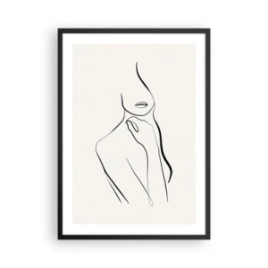 Poster in einem schwarzem Rahmen - Eine minimalistische Linie einer weiblichen Silhouette vor einem hellen Hintergrund - 50x70cm - Eine Welle der Melancholie - Moderne Wanddekoration für Wohnzimmer und Schlafzimmer ARTTOR