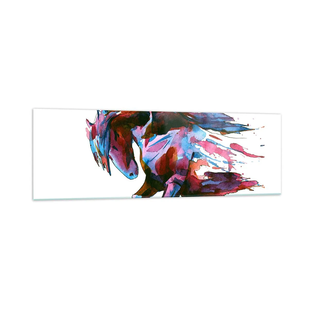 Glasbild - Bild auf glas - Ein Pferd in dynamischen abstrakten Farben symbolisiert Freiheit - 160x50cm - In Verzückung - Moderne Wanddekoration für Wohnzimmer und Schlafzimmer ARTTOR
