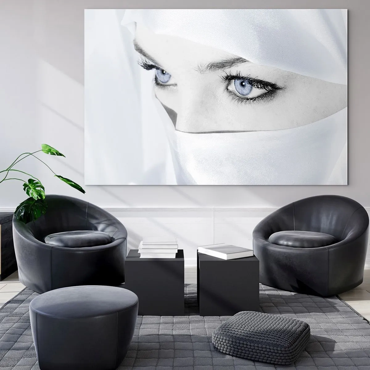 Glasbild - Bild auf glas - Ein subtiles Porträt mit ausdrucksstarken blauen Augen - 120x80cm - Aus Tausendundeiner Nacht - Moderne Wanddekoration für Wohnzimmer und Schlafzimmer ARTTOR