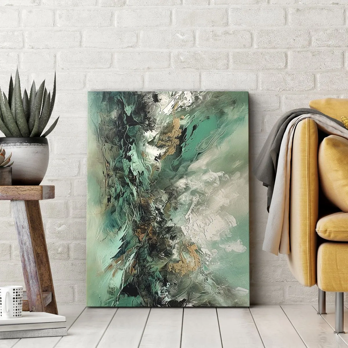 Bild auf Leinwand - Leinwandbild - Smaragdgrüne und schwarze Brandung - 45x80 cm