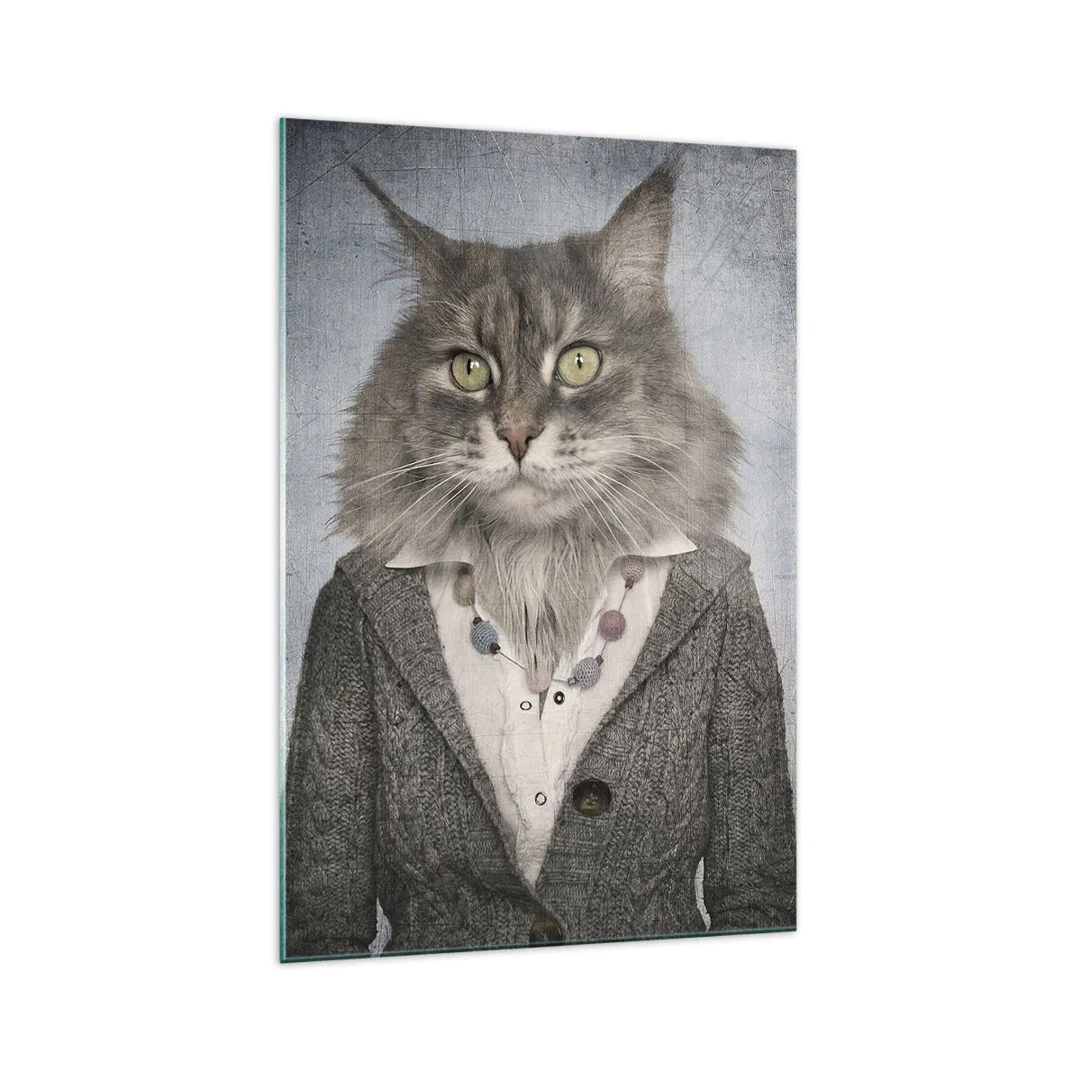 Glasbild - Bild auf glas - Ein Triptychon mit Tierfiguren in eleganter Kleidung vor stilisiertem Hintergrund - 70x100cm - Pelze sind wieder in Mode - Moderne Wanddekoration für Wohnzimmer und Schlafzimmer ARTTOR