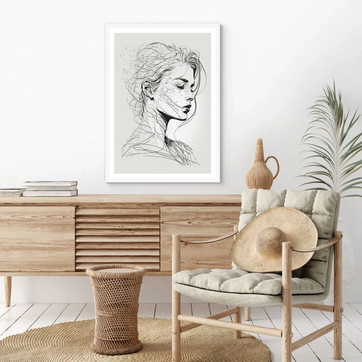 Poster in einem weißen Rahmen - Porträt im Gedanken - 61x91 cm