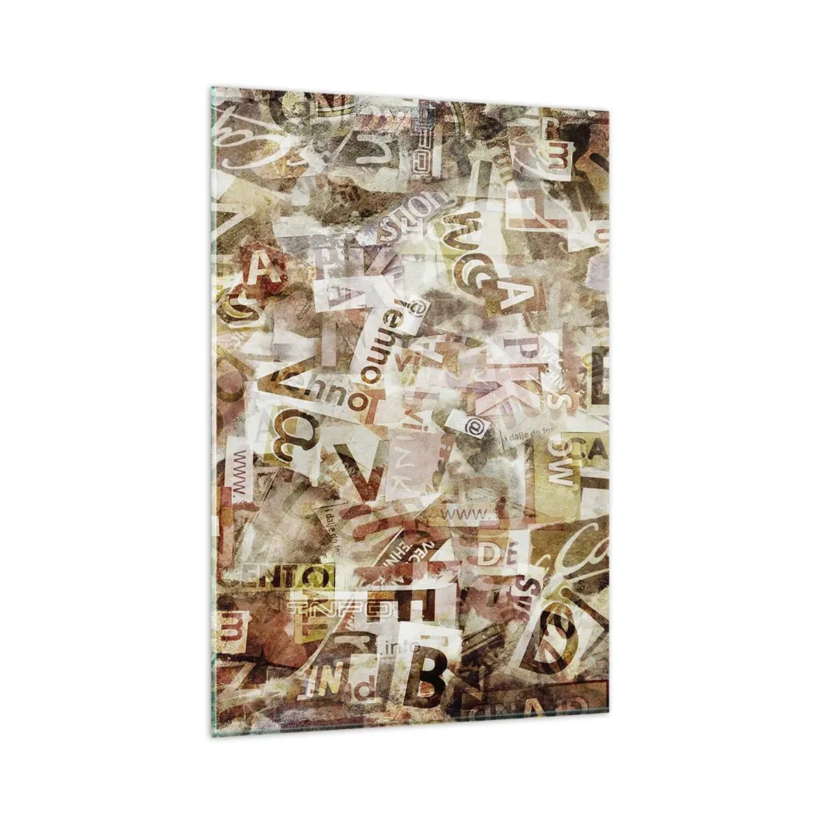 Glasbild - Bild auf glas - Abstrakte Komposition mit Buchstaben und Textfragmenten - 80x120cm - Ich vereinige das Geschwätz - Moderne Wanddekoration für Wohnzimmer und Schlafzimmer ARTTOR