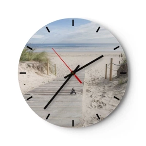 Wanduhr - Glasuhr - Holzweg zum Strand mit Meerblick - 30x30cm - Bis zum Horizont - Moderne Wanddekoration für Wohnzimmer, Küche und Schlafzimmer ARTTOR