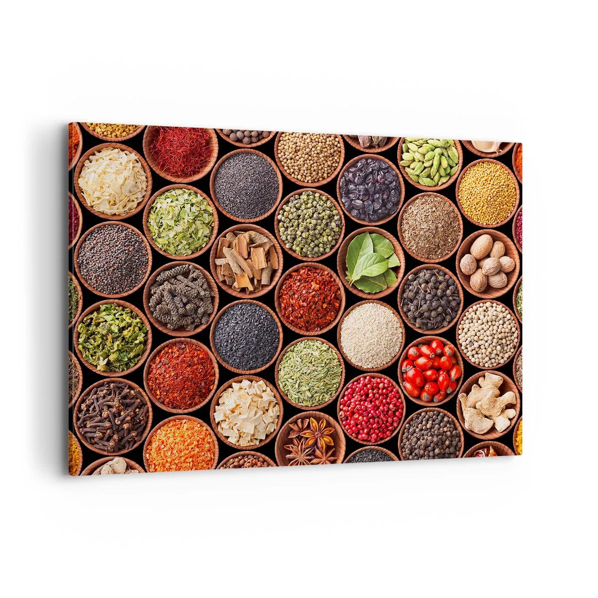 Bild auf Leinwand - Leinwandbild - Bunte Gewürze in runden Behältern - 100x70cm - Alle Aromen der Welt - Moderne Wanddekoration für Wohnzimmer und Schlafzimmer ARTTOR