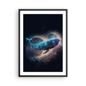 Poster in einem schwarzem Rahmen - Ein Weltraumwal, umgeben von einem Sternennebel auf schwarzem Hintergrund. - 50x70cm - Es gibt so eine Welt… - Moderne Wanddekoration für Wohnzimmer und Schlafzimmer ARTTOR