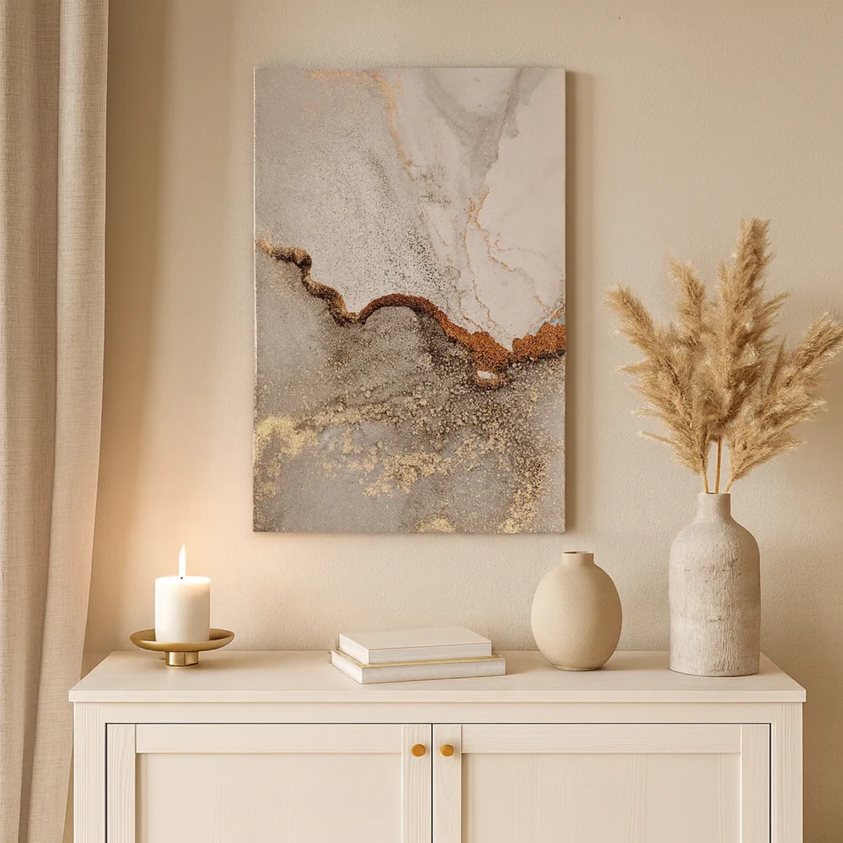 Bild auf Leinwand - Leinwandbild - Abstraktes Motiv mit Gold- und Grautönen - 50x70cm - An der Grenze der Farben - Moderne Wanddekoration für Wohnzimmer und Schlafzimmer ARTTOR