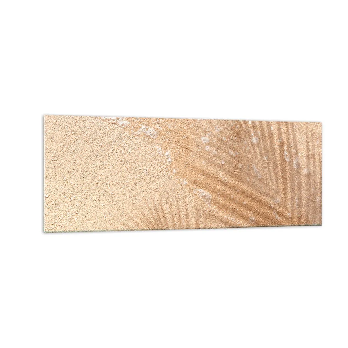 Glasbild - Bild auf glas - Der Schatten einer Palme auf dem Sand mit einem zarten Wellenmuster - 140x50cm - Der Schatten eines heißen Sommers - Moderne Wanddekoration für Wohnzimmer und Schlafzimmer ARTTOR