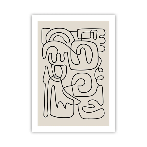 Poster - Moderne Abstraktion in Form einer schwarzen Linie auf beigem Hintergrund - 50x70cm - Folge der Spur - Moderne Wanddekoration für Wohnzimmer und Schlafzimmer ARTTOR