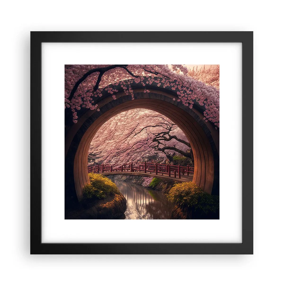 Poster in einem schwarzem Rahmen - Japanischer Frühling - 30x30 cm