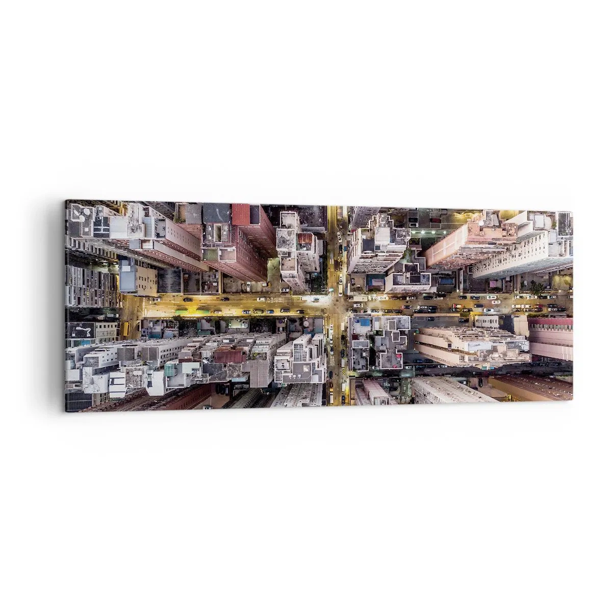 Bild auf Leinwand - Leinwandbild - Eine Stadt voller Wolkenkratzer aus der Vogelperspektive - 140x50cm - Grüße aus Hongkong - Moderne Wanddekoration für Wohnzimmer und Schlafzimmer ARTTOR