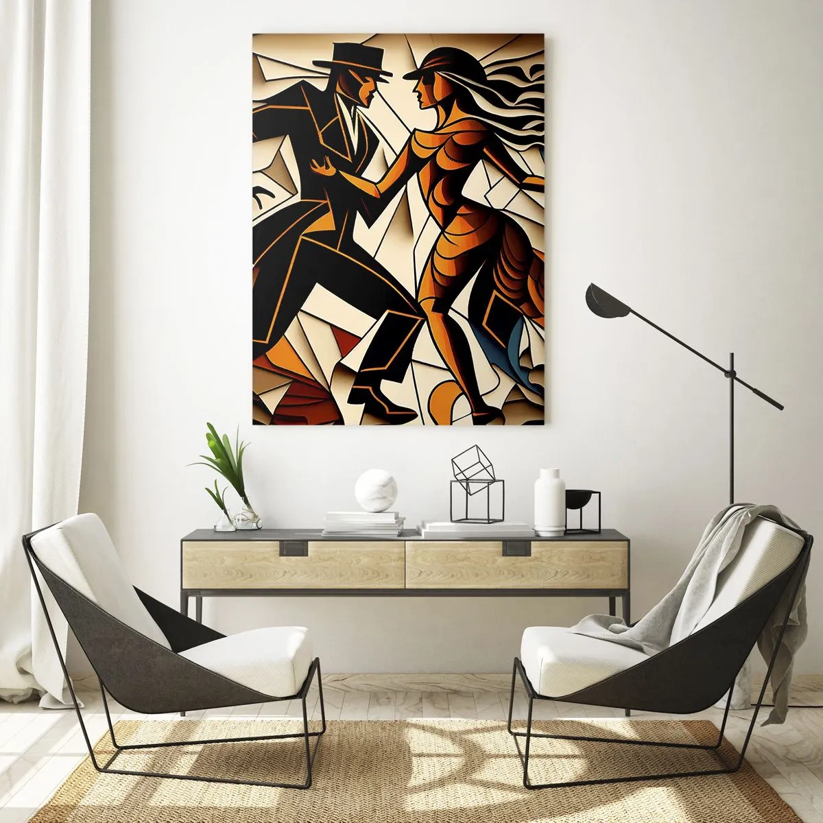 Glasbild - Bild auf glas - Ein dynamisches Paar tanzt in abstrakter Form. - 70x100cm - Tanz der Passion und Leidenschaft - Moderne Wanddekoration für Wohnzimmer und Schlafzimmer ARTTOR