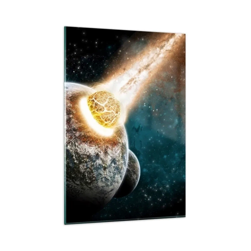 Glasbild - Bild auf glas - Kosmische Kollision eines Planeten mit einem Asteroiden in der Nähe der Galaxie. - 80x120cm - Holocaust oder Geburt? - Moderne Wanddekoration für Wohnzimmer und Schlafzimmer ARTTOR