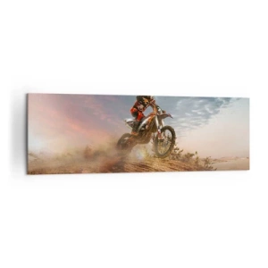 Bild auf Leinwand - Leinwandbild - Motorradfahrer in den Dünen bei Sonnenuntergang - 160x50cm - Für den Sieg - Moderne Wanddekoration für Wohnzimmer und Schlafzimmer ARTTOR