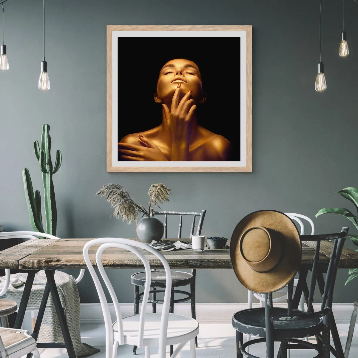 Poster in einem Rahmen aus heller Eiche - Wie goldene Seide - 30x30 cm