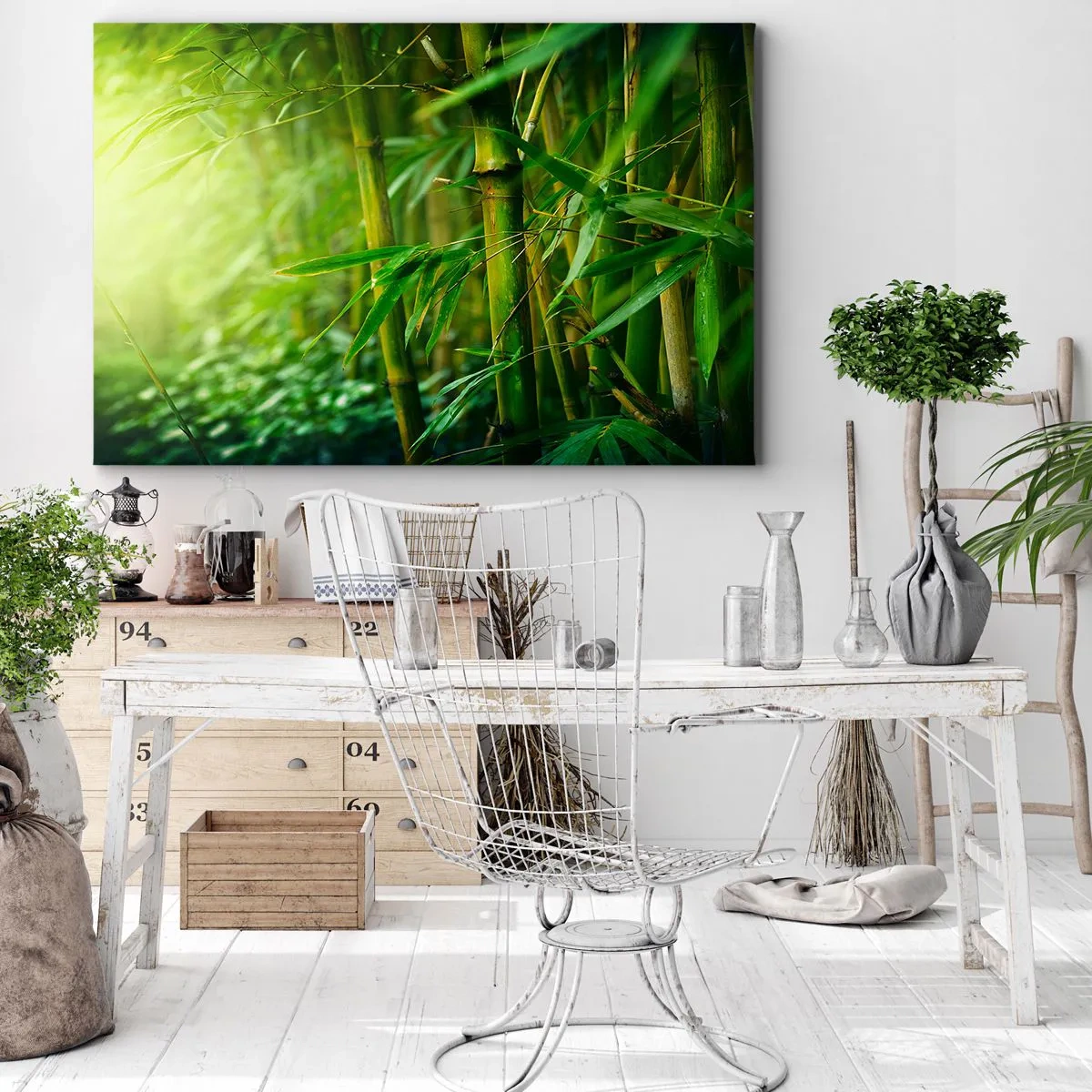 Bild auf Leinwand - Leinwandbild - Grüner Bambuswald in sanftem Licht - 100x70cm - Lerne Grün selbst kennen - Moderne Wanddekoration für Wohnzimmer und Schlafzimmer ARTTOR