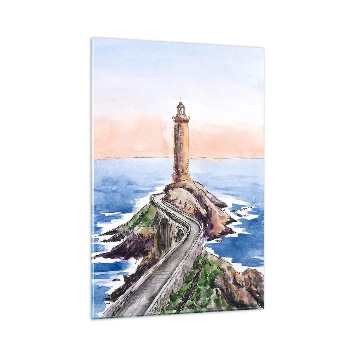 Glasbild - Bild auf glas - Ein Leuchtturm an einer felsigen Küste - 80x120cm - Dem Meer zugewandt - Moderne Wanddekoration für Wohnzimmer und Schlafzimmer ARTTOR