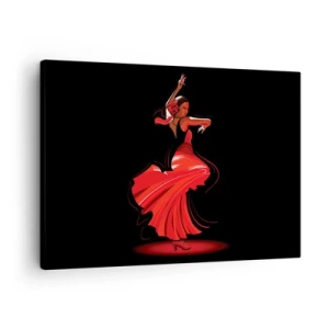 Bild auf Leinwand - Leinwandbild - Flamenco-Tänzerin in einem roten Kleid vor schwarzem Hintergrund - 70x50cm - Der feurige Geist des Flamenco - Moderne Wanddekoration für Wohnzimmer und Schlafzimmer ARTTOR