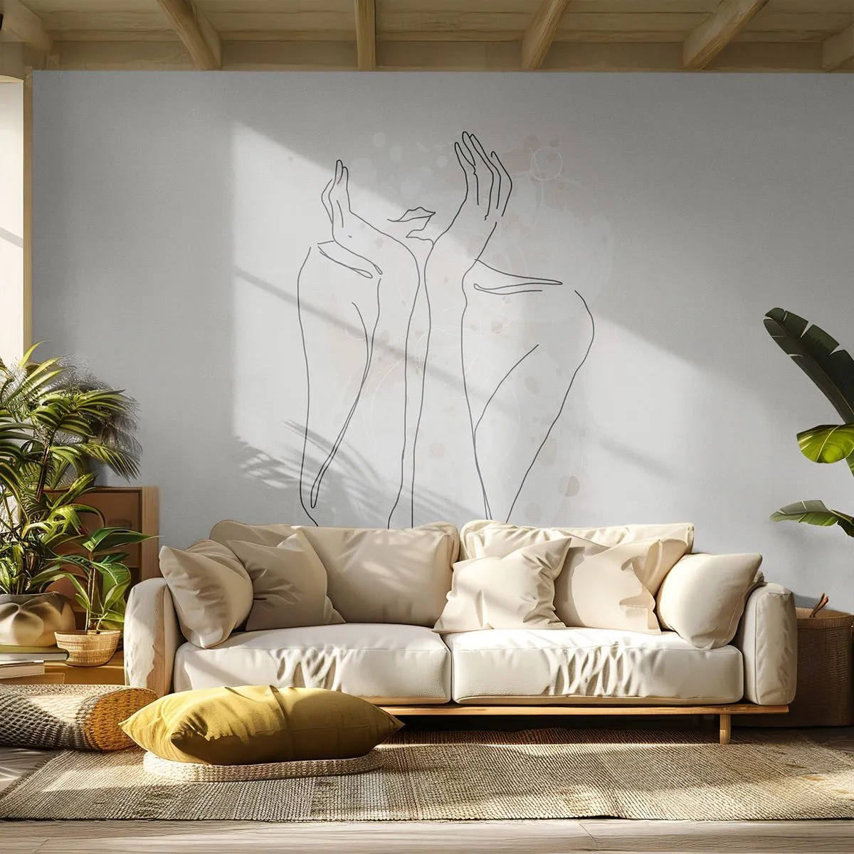 Fototapete Premium Sand - Eine minimalistische Zeichnung einer Hand auf hellem Hintergrund - 100x70cm - Ein träumerischer Moment - Moderne Wanddekoration für Wohnzimmer und Schlafzimmer ARTTOR