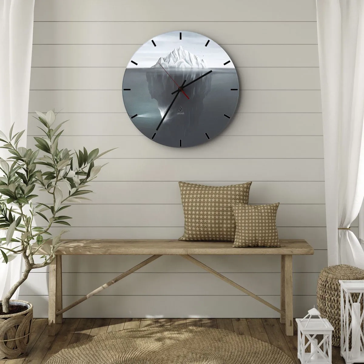 Wanduhr - Glasuhr - Ein Eisberg mit sichtbarem Unterwasserteil in kühlen Tönen - 30x30cm - Unterwassergeheimnis - Moderne Wanddekoration für Wohnzimmer, Küche und Schlafzimmer ARTTOR
