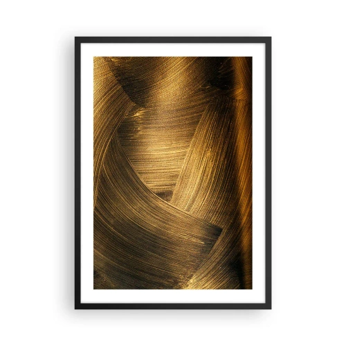 Poster in einem schwarzem Rahmen - Abstrakte goldene Pinselstriche auf dunklem Hintergrund - 50x70cm - In einem goldenen Labyrinth - Moderne Wanddekoration für Wohnzimmer und Schlafzimmer ARTTOR